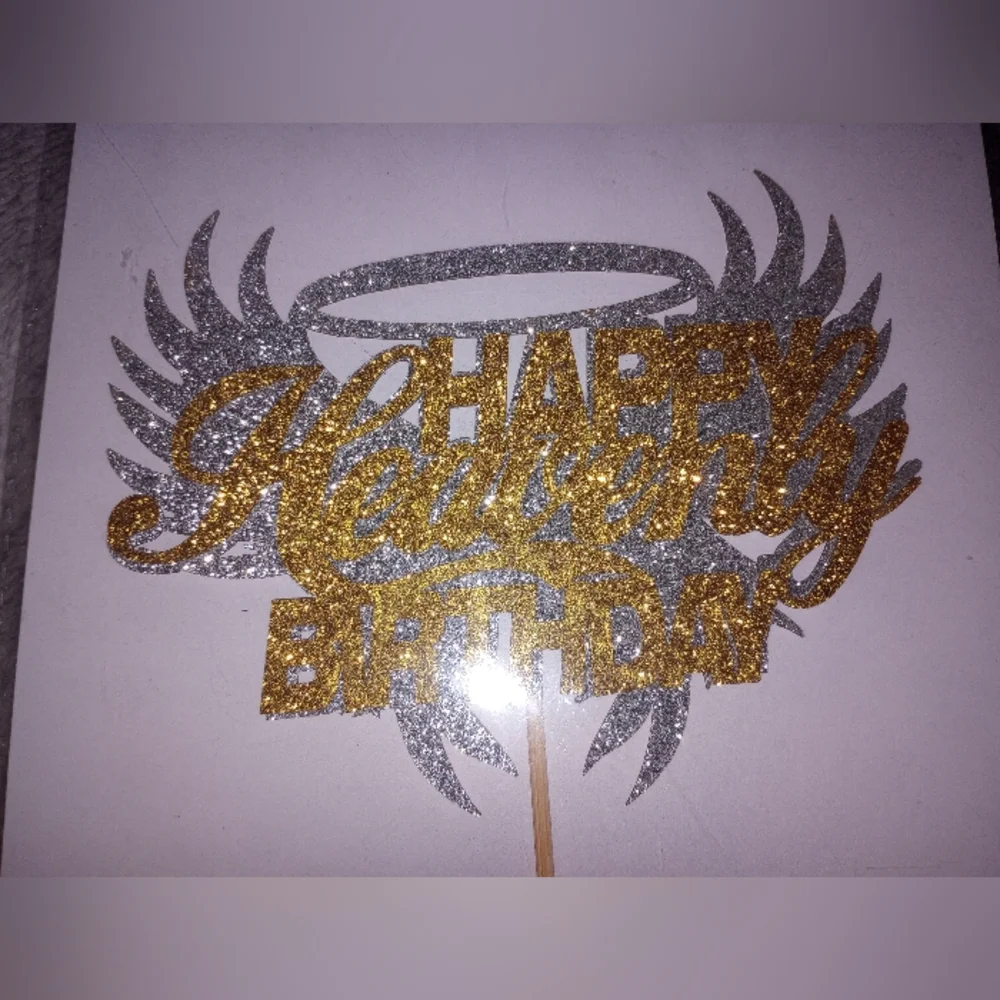 Happy Heavenly Birthday Silver And Gold Cake Topper NWT